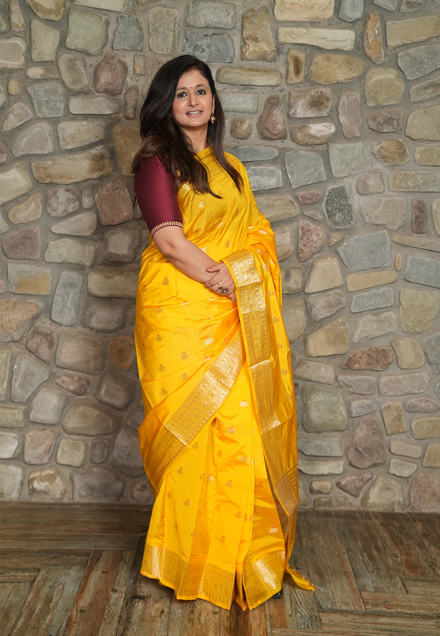 Yellow & Gold Tissue Saree