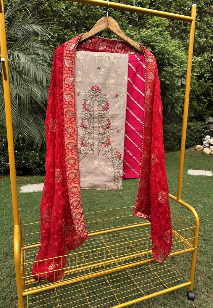 All Hand Work Suit With Vibrant Dupatta